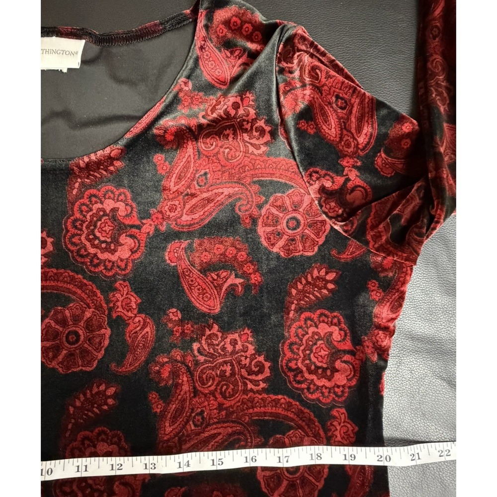 Vtg Worthington Red Black Paisley Velvet Top 3/4 Sleeve L / XL Y2K Whimsigoth - Picture 5 of 10